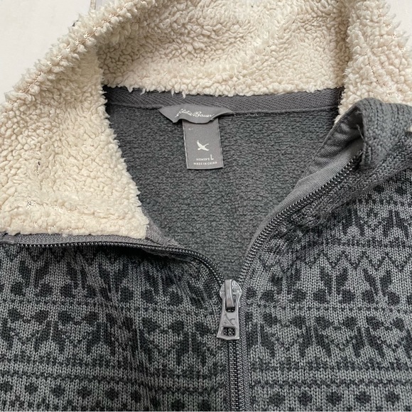 Eddie Bauer Jacket Womens Size Large Zip Front Fair Isle Long Sleeve Gray Black - Picture 2 of 6